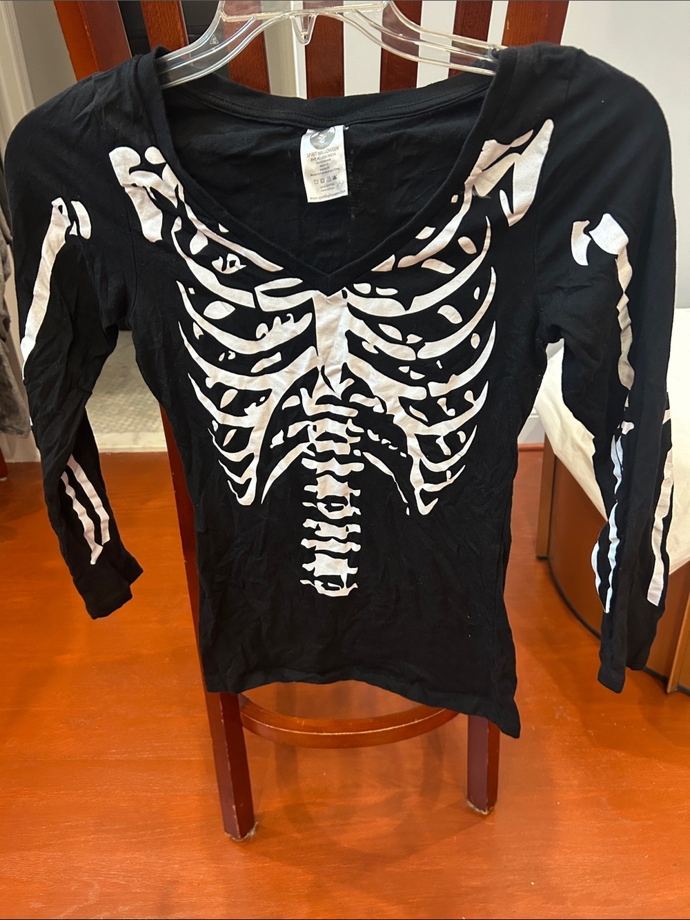 Spirit Black Long Sleeve Tee with White Skeleton Print